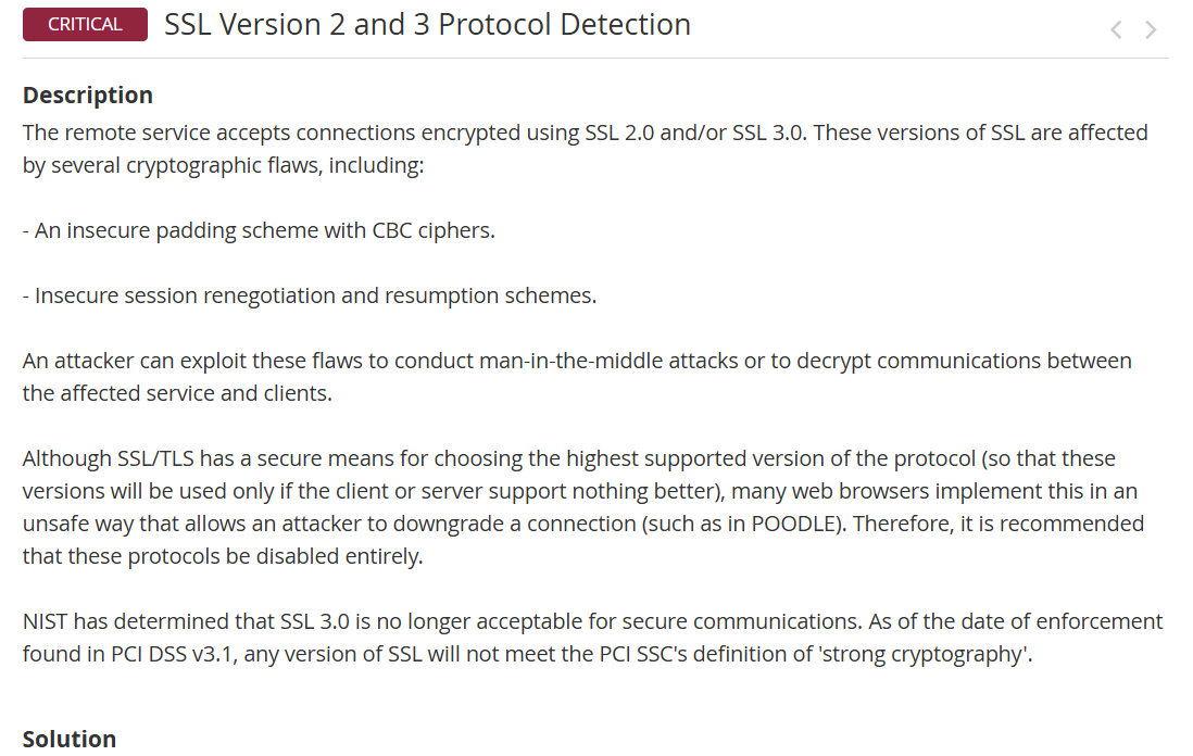 Nessus SSL protocol finding